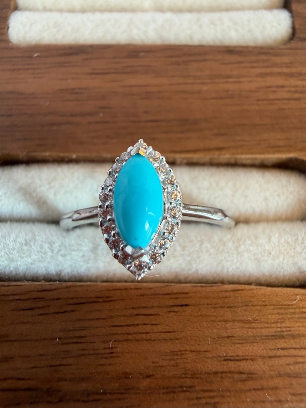 Sterling Silver Turquoise Marquise Halo Ring - Blue